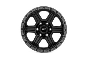 Wheel - Rough Country - 79 Series, 17x8.5, 6x5.5, 0mm Offset, 6-Spoke Design - Semi Gloss Black w/Gunmetal Ring